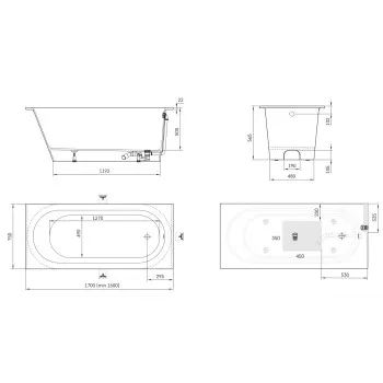 Vanna Paa VARIO L Akmens masas 1700x750mm, Balta