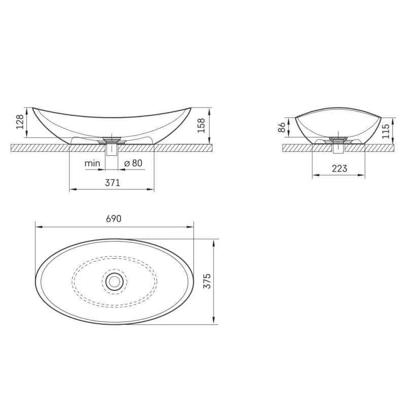 PAA Uzliekamā izlietne FELICE 690x375 mm, silkstone, matte grey