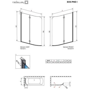 Radaway vannas sieniņa Eos PND 130 cm