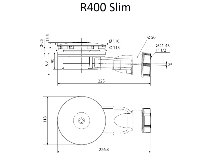 Radaway Dušas sifons D90 R400 Slim