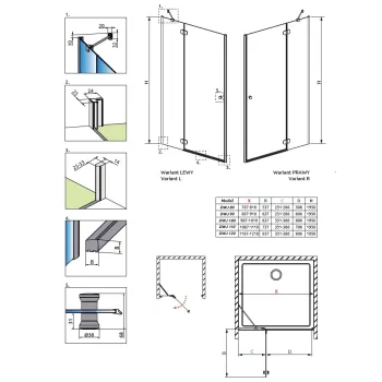 Radaway Dušas durvis Torrenta DWJ 100 L/R