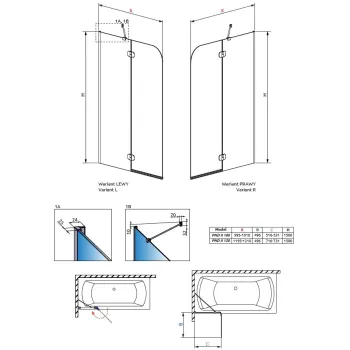 Radaway vannas sieniņa Torrenta PND II L/R 1200