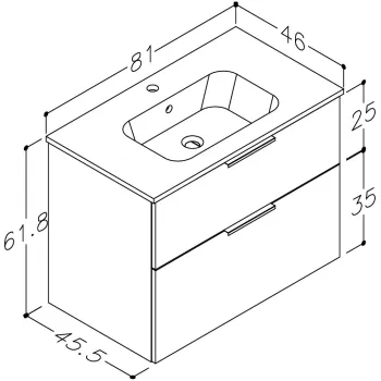RB GRAND Vannas istabas skapītis ar izlietni 80cm, 21113512 RB GRAND Vannas istabas skapītis ar izlietni 80cm, 21113512