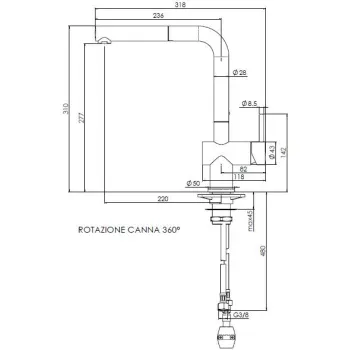 Reginox CEDAR Virtuves jaucējkrāns ar izvelkamu izteku, melns matēts