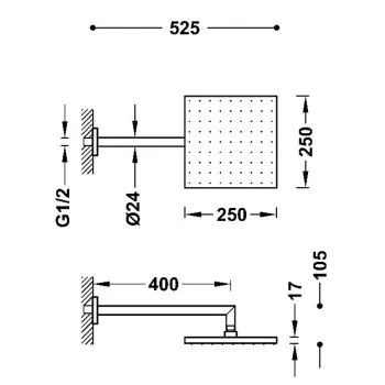 TRES Antilime Dušas galva ar turētāju 25x25 cm, hroms 03423101