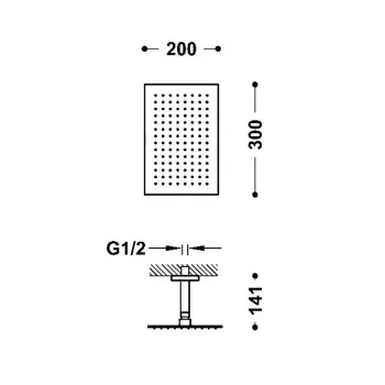 TRES Antilime Dušas galva ar turētāju 30x20 cm, hroms 03443202