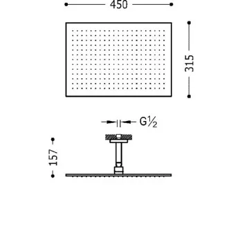 TRES Antilime Dušas galva ar turētāju 45x32 cm, hroms 03443203