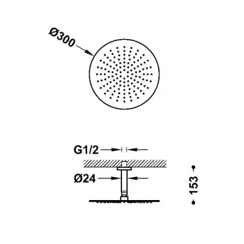 TRES Antilime Dušas galva D300 cm ar turētāju, hroms 134331