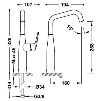 TRES FUJI Paaugstināts izlietnes jaucējkrāns, hroms 28164701