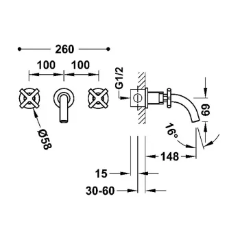 TRES MONT BLANC Izlietnes jaucējkrāns no sienas, melns 28330001NM