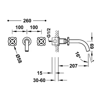TRES MONT BLANC Izlietnes jaucējkrāns no sienas, matēts zelts 28330002OM