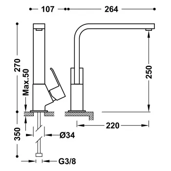 CUADRO-TRES Virtuves izlietnes jaucējkrāns, hroms 106440