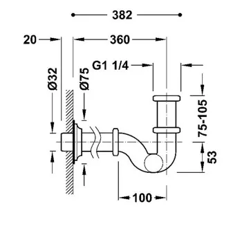 TRES Teleskopisks izlietnes sifons ar revīzijas lūku 1 1/4x32, 13463820