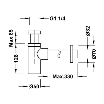 TRES Izlietnes sifons/glāze bez izplūdes 1 1/4x32, 13463410