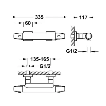 TRES OVER-WALL Dušas termostata jaucējkrāns, melna bronza 19016405KMB