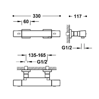 TRES OVER-WALL Dušas termostata jaucējkrāns ar dušu, melns 19016469NM