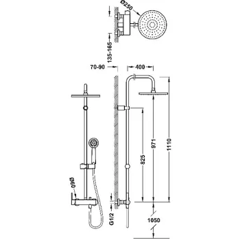 Dušas sistēma LEX TRES ar stacionāro un rokas dušu, hroms 081192