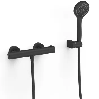 Dušas maisītājs BASE-TRES PLUS ar termostatu ar dušas komplektu, melns 21616409NM