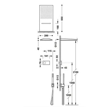 Dušas sistēma TRES Shower Technology ar termostatu, Rozā Zelta 09286308OPM