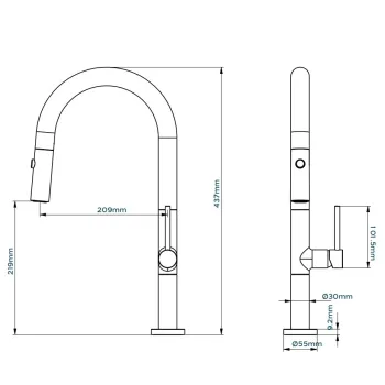 Turtl MOJOSA Virtuves izlietnes granīta jaucējkrāns ar izvelkamu izteku, melna metālika/varš