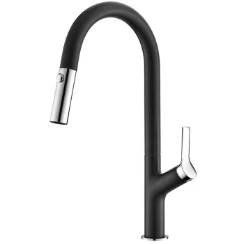 Turtl GRATA Virtuves izlietnes granīta jaucējkrāns ar izvelkamu izteku, melna metālika