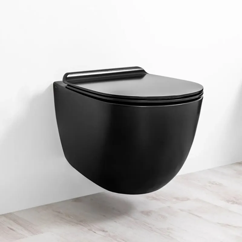 Simas Vignoni Rimless Piekaramais WC pods ar vāku, melns matēts VI18/F85/VI004