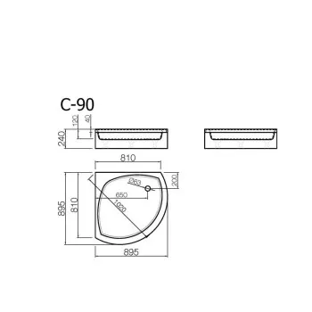 Vispool Dušas kabīnes pusapaļš paliktnis C-90, 900x900