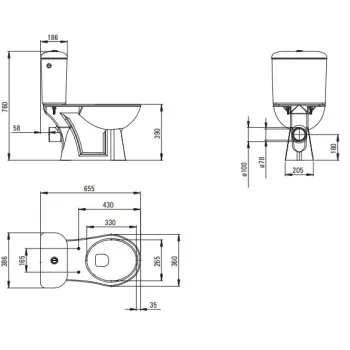 Tualetes pods Deante FUNKIA ar horizontālu izplūdi, SoftClose Vāku