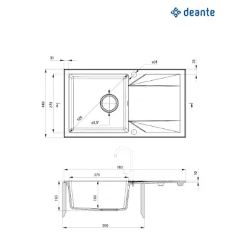 Virtuves izlietne Deante EVORA granīta 780x440x193mm Metālisks Antracīts