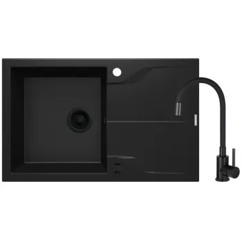 Granīta izlietne ar maisītāju ar notecināšanas sistēmu Deante Andante, melns ZQNNN113