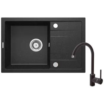 Granīta izlietne ar maisītāju ar notecināšanas sistēmu Deante Corio, grafīts ZRCA2113