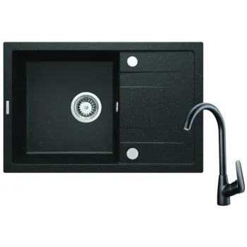 Granīta izlietne ar maisītāju ar notecināšanas sistēmu Deante Corio, grafīts ZRCB2113