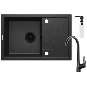 Granīta izlietne ar maisītāju ar notecināšanas sistēmu - ar dozatoru Deante Corio, grafīts ZRCC2113