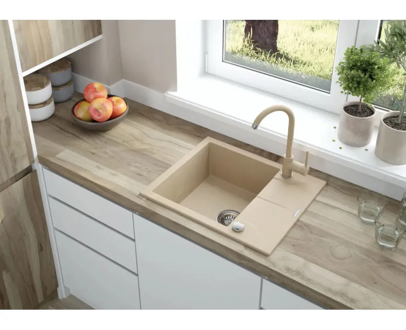 Virtuves izlietne Deante ANDANTE Granīta 590x490x194mm, ALABASTER Balta