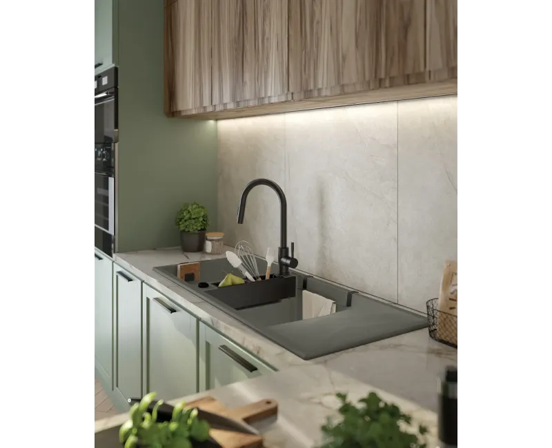 Virtuves izlietne Deante MAGNETIC Granīta 1160x500x210mm, ANTHRACITE GRANITE Antracīts