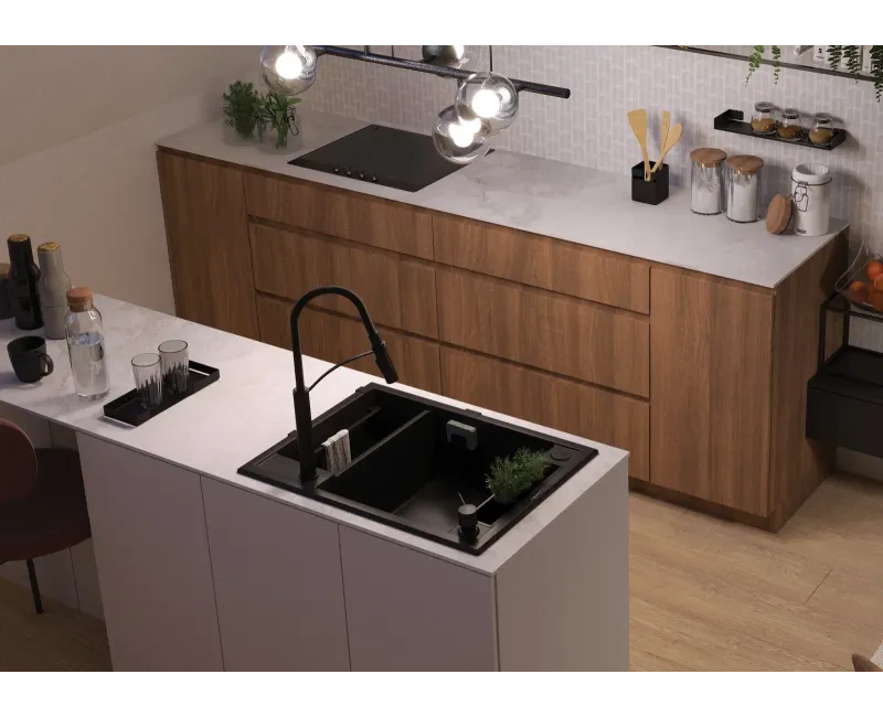 Virtuves izlietne Deante MAGNETIC Granīta 690x500x205mm, ANTHRACITE METALIC GRANITE
