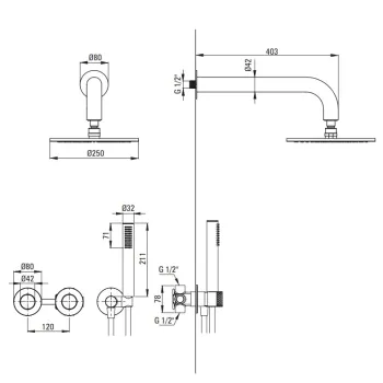 Dušas sistēma Deante Silia Hexa iebūvējama, Satīns NHS_F0YK