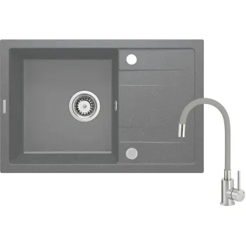 Granīta izlietne ar maisītāju ar notecināšanas sistēmu Deante Corio,pelēks metālisks ZRCPS113