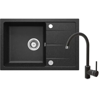 Granīta izlietne ar maisītāju ar notecināšanas sistēmu Deante Leda, grafīts ZRDA2113