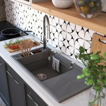 Virtuves izlietne Deante MAGNETIC Granīta 820x500x205mm METALLIC GREY GRANITE Pelēka