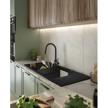 Virtuves izlietne Deante MAGNETIC Granīta, METALLIC GRAPHITE GRANITE Melna