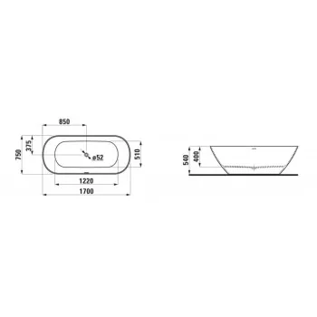 Brīvi stāvoša vanna Laufen Lua Akmens masas 1700x750x540 Melna