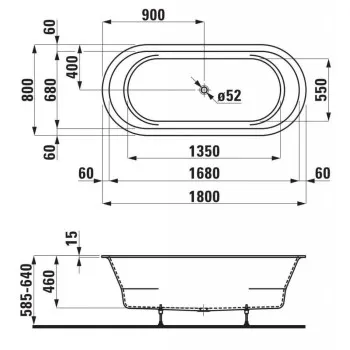 Brīvi stāvoša vanna Laufen Pro Akmens masas 1800x800x610 Balta