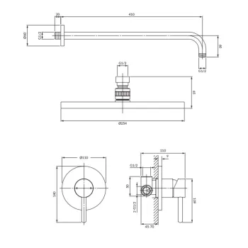 Dušas sistēma Omnires Y iebūvējama  pulēts misiņš SYSY36BSB
