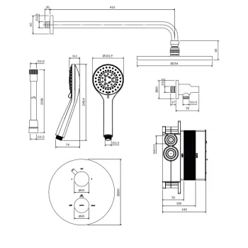 Dušas sistēma Omnires Y iebūvējama ar termostatu pulēts misiņš SYSYT05BSB