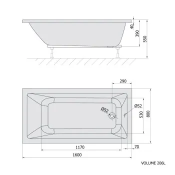 Vanna Polysan Akrila Taisnstūra NOEMI Melna 1600x800x550mm 71722.21