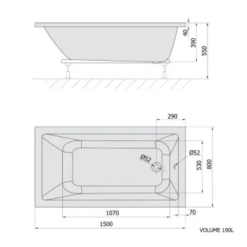 Vanna Polysan Akrila Taisnstūra NOEMI Melna 1500x800x550mm 71727.21