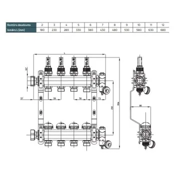 Silto grīdu kolektors Purmo Oject Line  10-cilpu ar plūsmas mērītājiem