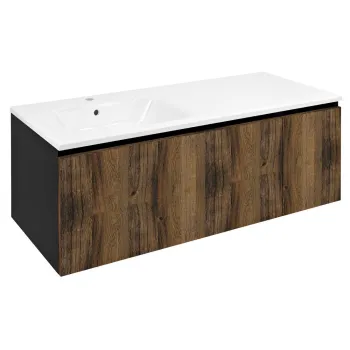 Vannas istabas skapītis Sapho LOREA bez izlietnes, 120x46x51,5cm (90+30cm), kreisais, ozolkoka koks/melna matēta virsma