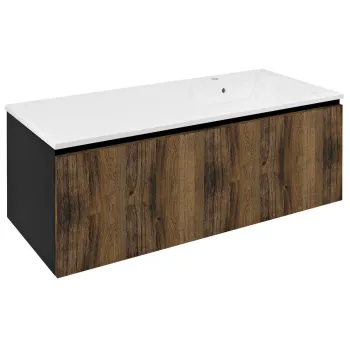 Vannas istabas skapītis Sapho LOREA bez izlietnes, 120x46x51,5cm (30+90cm), labais, ozolkoka koks/melna matēta